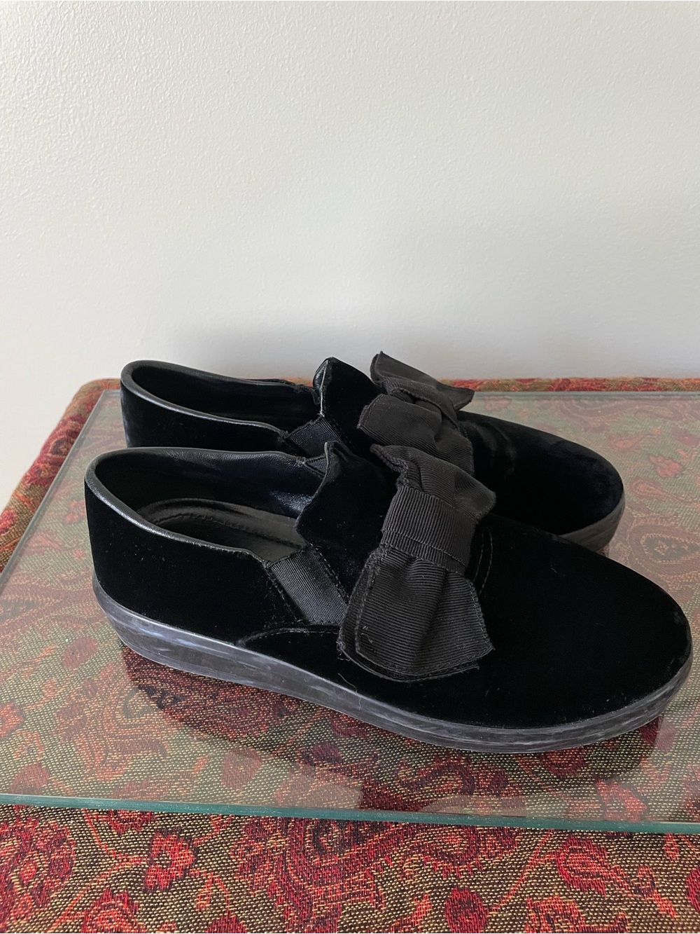 Prada Black Calzature Donna Slip-On Sneakers with Bow Detail
